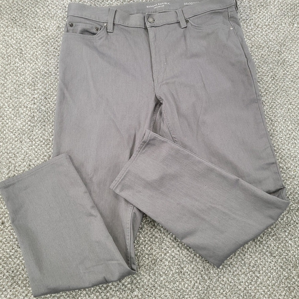 Banana Republic Traveler Pants Mens 35x30 Gray Athletic Tapered Fit Stretch